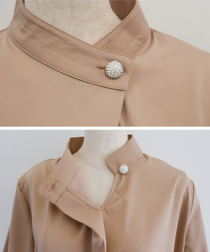 アクアガレージ aquagarage パールボタンブラウス トップス （ベージュ） ベージュ