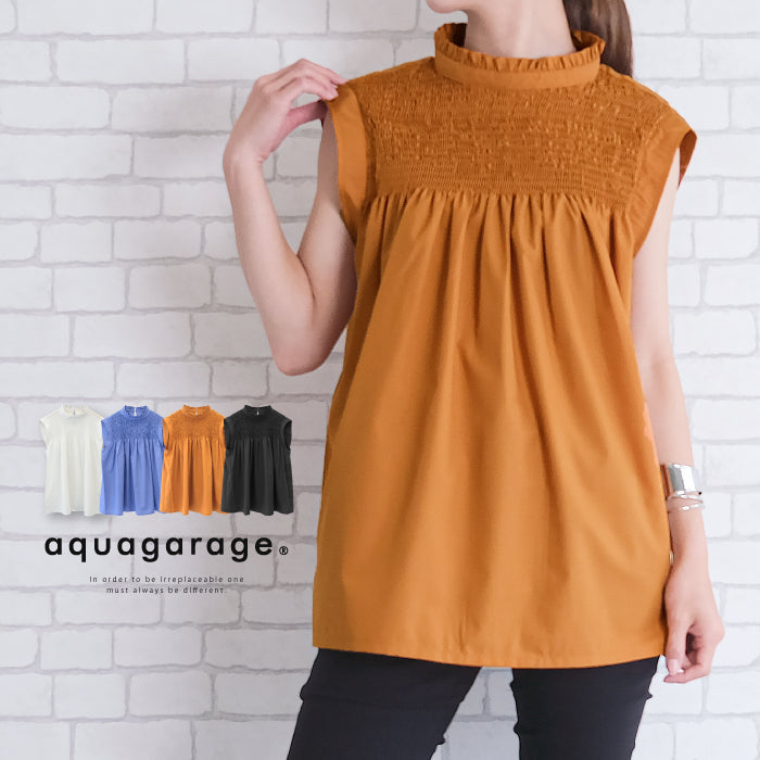 Aqua Garage aquagarage Decollete shirred sleeveless blouse Spring Summer Autumn