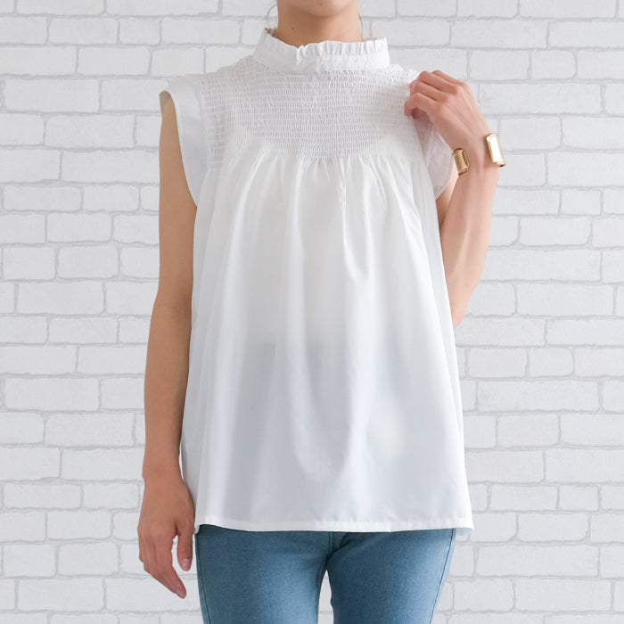 Aqua Garage aquagarage Decollete shirred sleeveless blouse Spring Summer Autumn