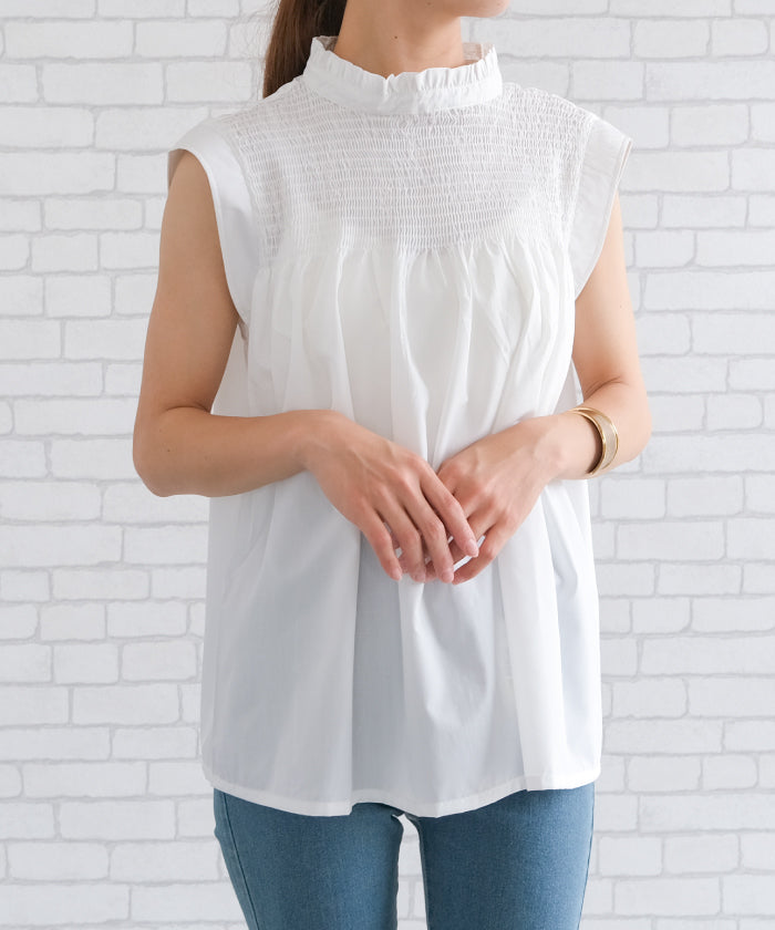 Aqua Garage aquagarage Decollete shirred sleeveless blouse Spring Summer Autumn