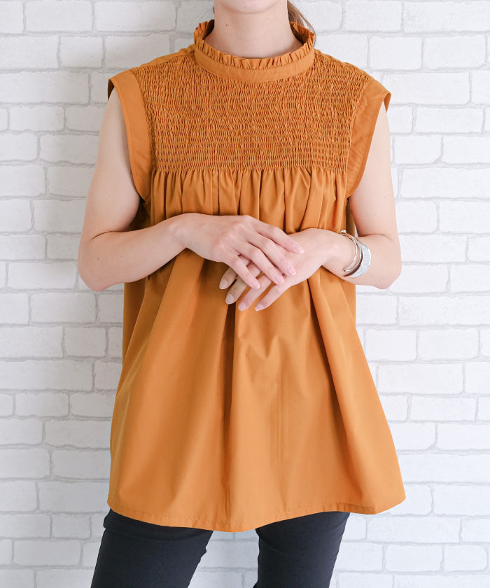 Aqua Garage aquagarage Decollete shirred sleeveless blouse Spring Summer Autumn