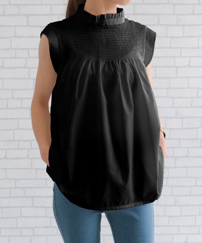 Aqua Garage aquagarage Decollete shirred sleeveless blouse Spring Summer Autumn