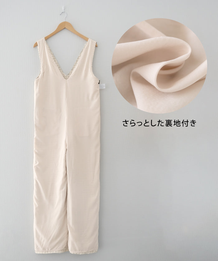 アクアガレージ aquagarage ツイードVネックオールインワン  春 秋 冬 M L