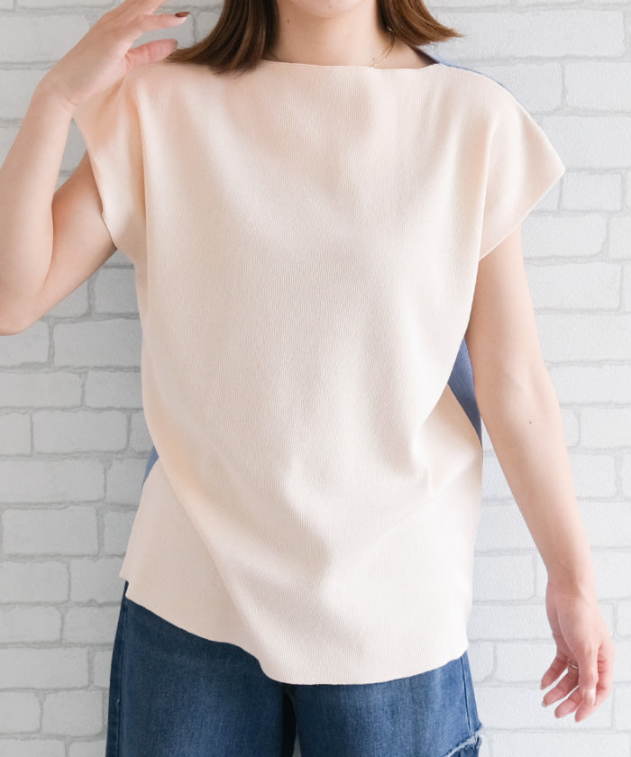 Aqua Garage aquagarage Color-blocked Bottle Neck French Sleeve Knit Spring Summer Autumn