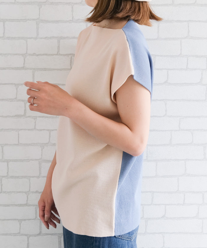 Aqua Garage aquagarage Color-blocked Bottle Neck French Sleeve Knit Spring Summer Autumn