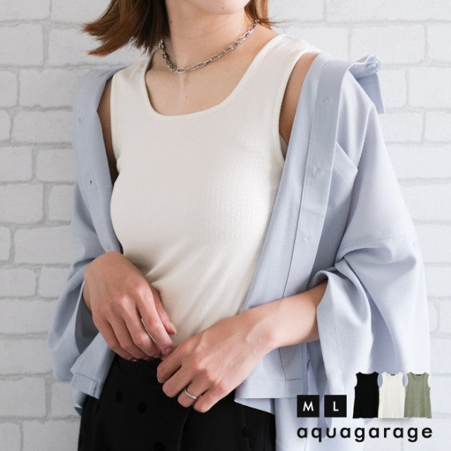 アクアガレージ aquagarage 幅広ストラップリブタンクトップ 春 夏 秋 （ダスティグリーン） ダスティグリーン