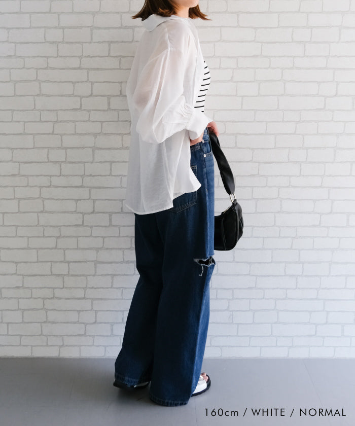Aqua Garage aquagarage Sheer Shirt with Selectable Length Spring Summer Autumn