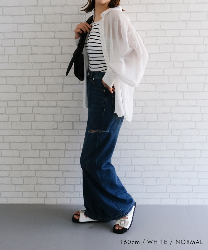 Aqua Garage aquagarage Sheer Shirt with Selectable Length Spring Summer Autumn