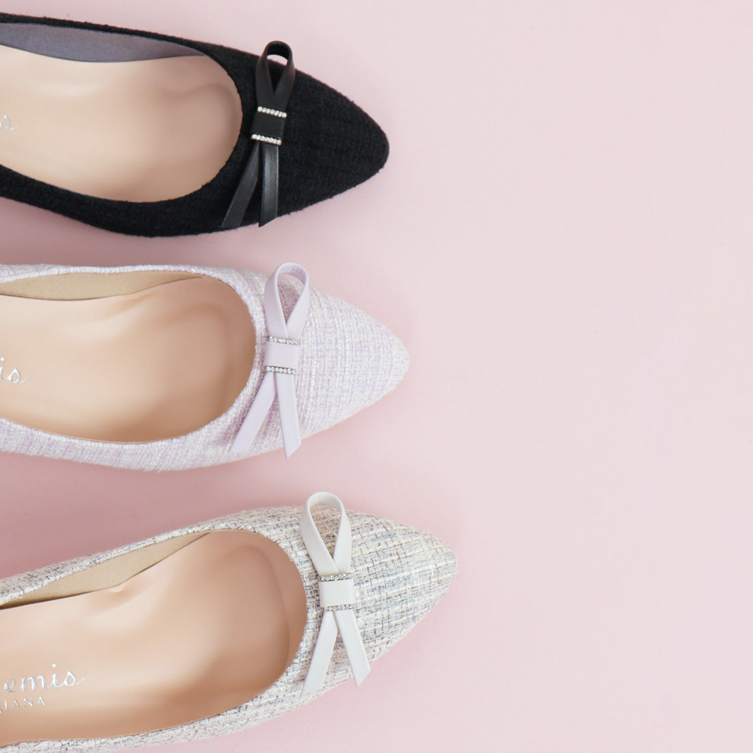 アルテミス バイ ダイアナ artemis by DIANA リボンモチーフ ミックスツイードパンプス （パープル生地） パープル生地