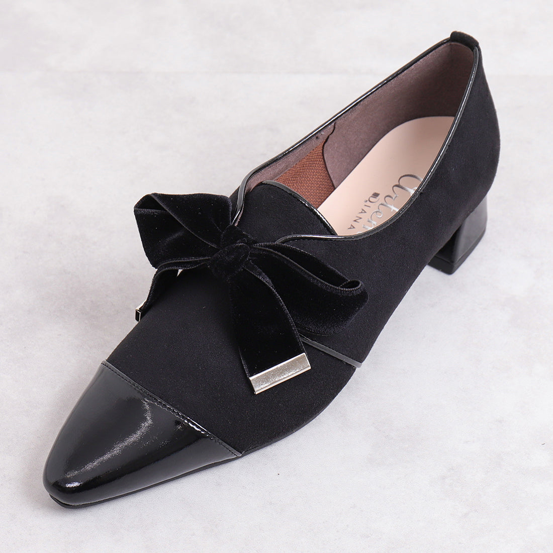 アルテミス バイ ダイアナ artemis by DIANA ベルベットリボン マニッシュシューズ （黒人工シルキー） 黒人工シルキー