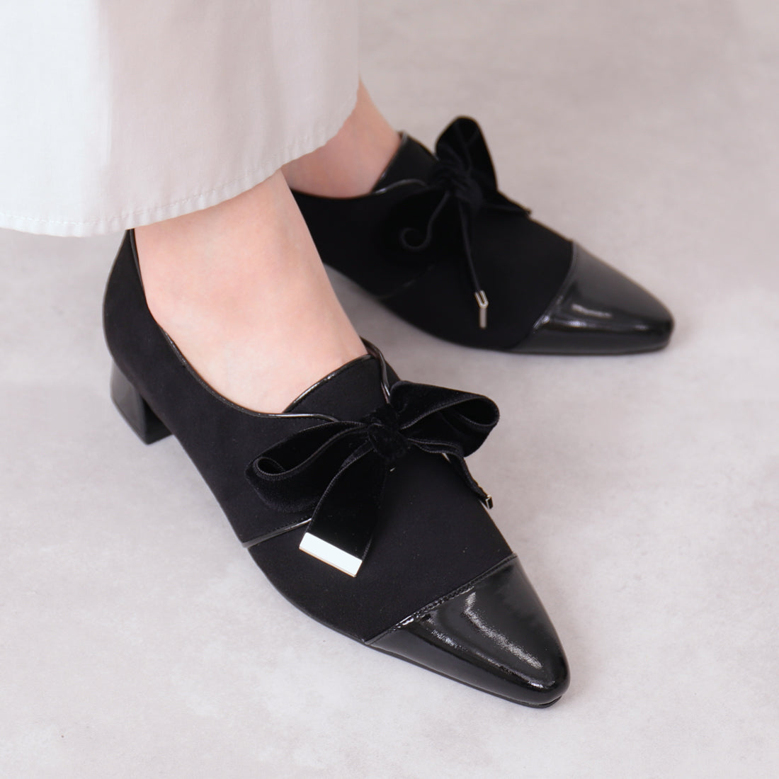 アルテミス バイ ダイアナ artemis by DIANA ベルベットリボン マニッシュシューズ （黒人工シルキー） 黒人工シルキー