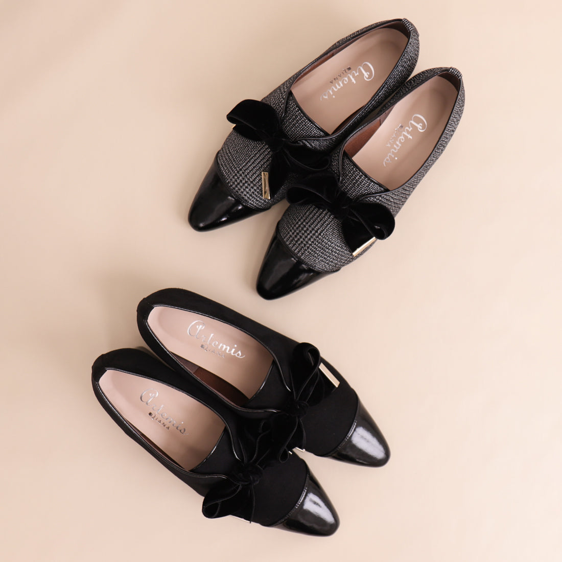 アルテミス バイ ダイアナ artemis by DIANA ベルベットリボン マニッシュシューズ （黒人工シルキー） 黒人工シルキー