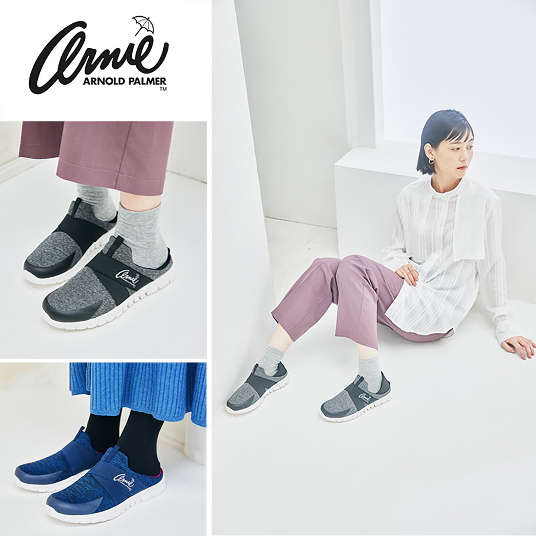 アーニーアーノルドパーマー arnie arnold palmer ゴアバンド軽量スリッポンスニーカー （BLACK） BLACK