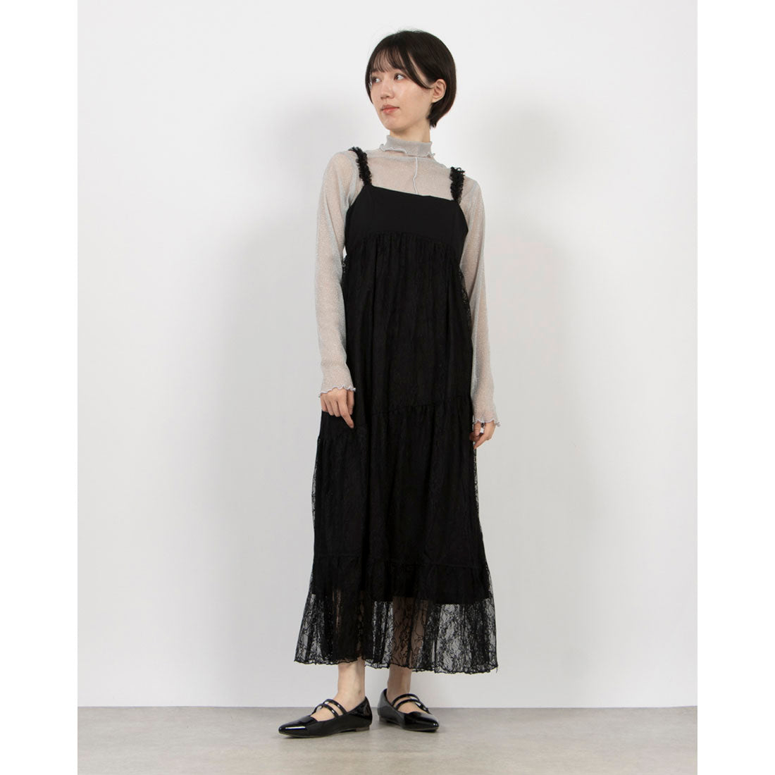 archives archives 肩蕾絲荷葉邊拼接連衣裙