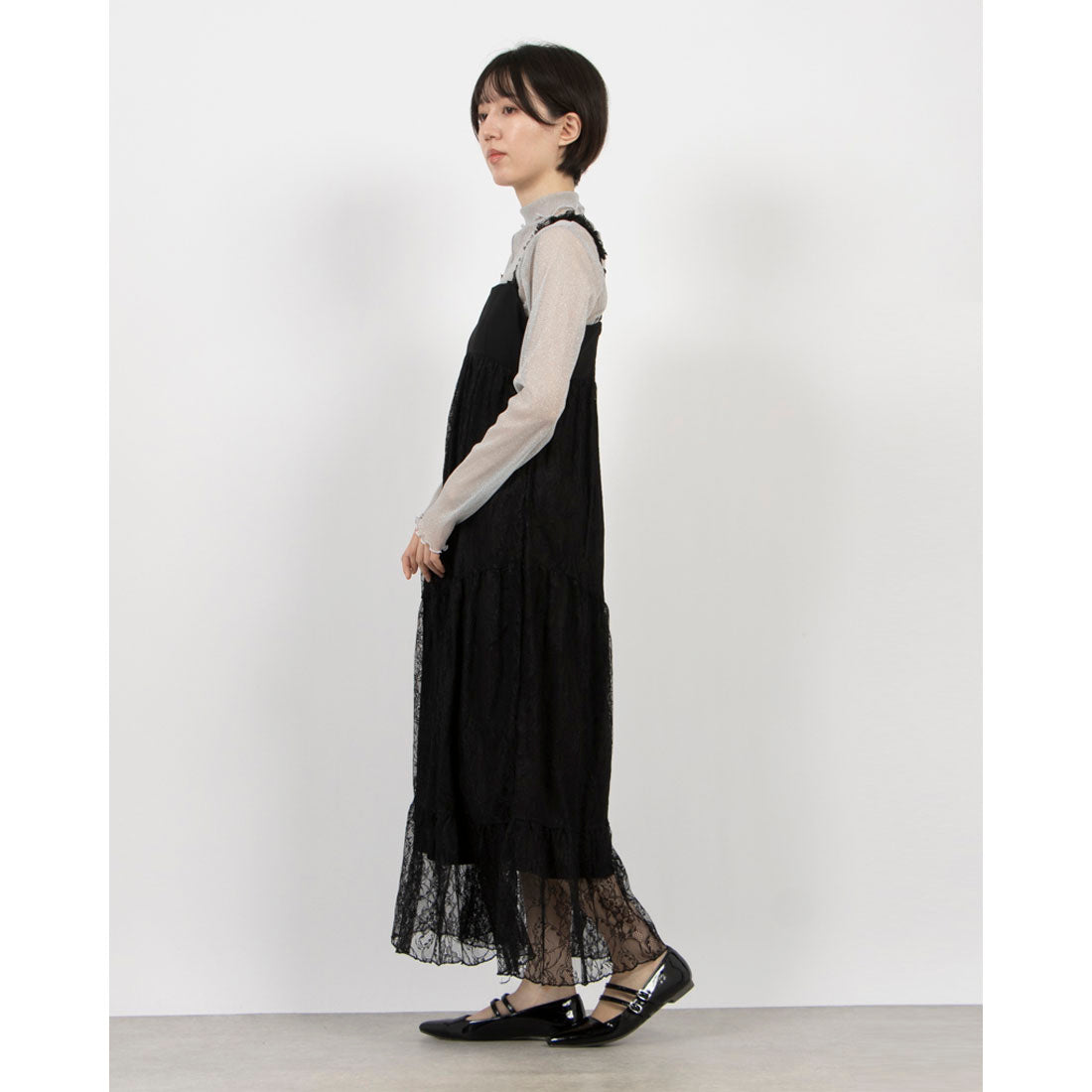 archives archives 肩蕾絲荷葉邊拼接連衣裙