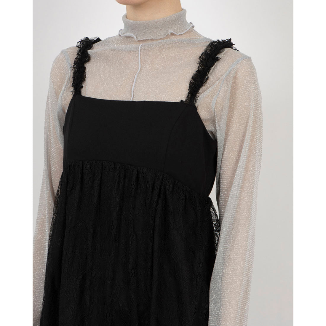 archives archives 肩蕾絲荷葉邊拼接連衣裙