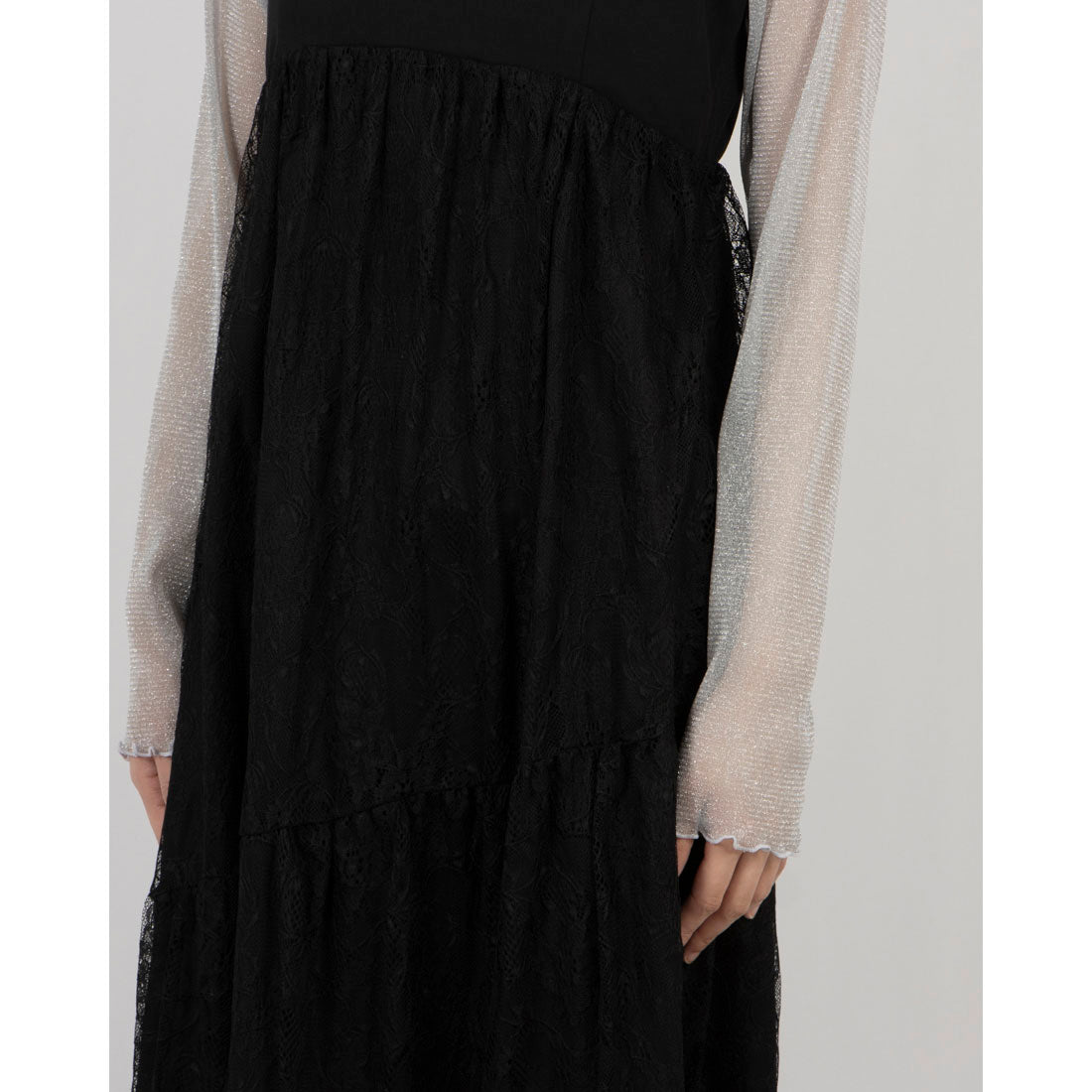 archives archives 肩蕾絲荷葉邊拼接連衣裙