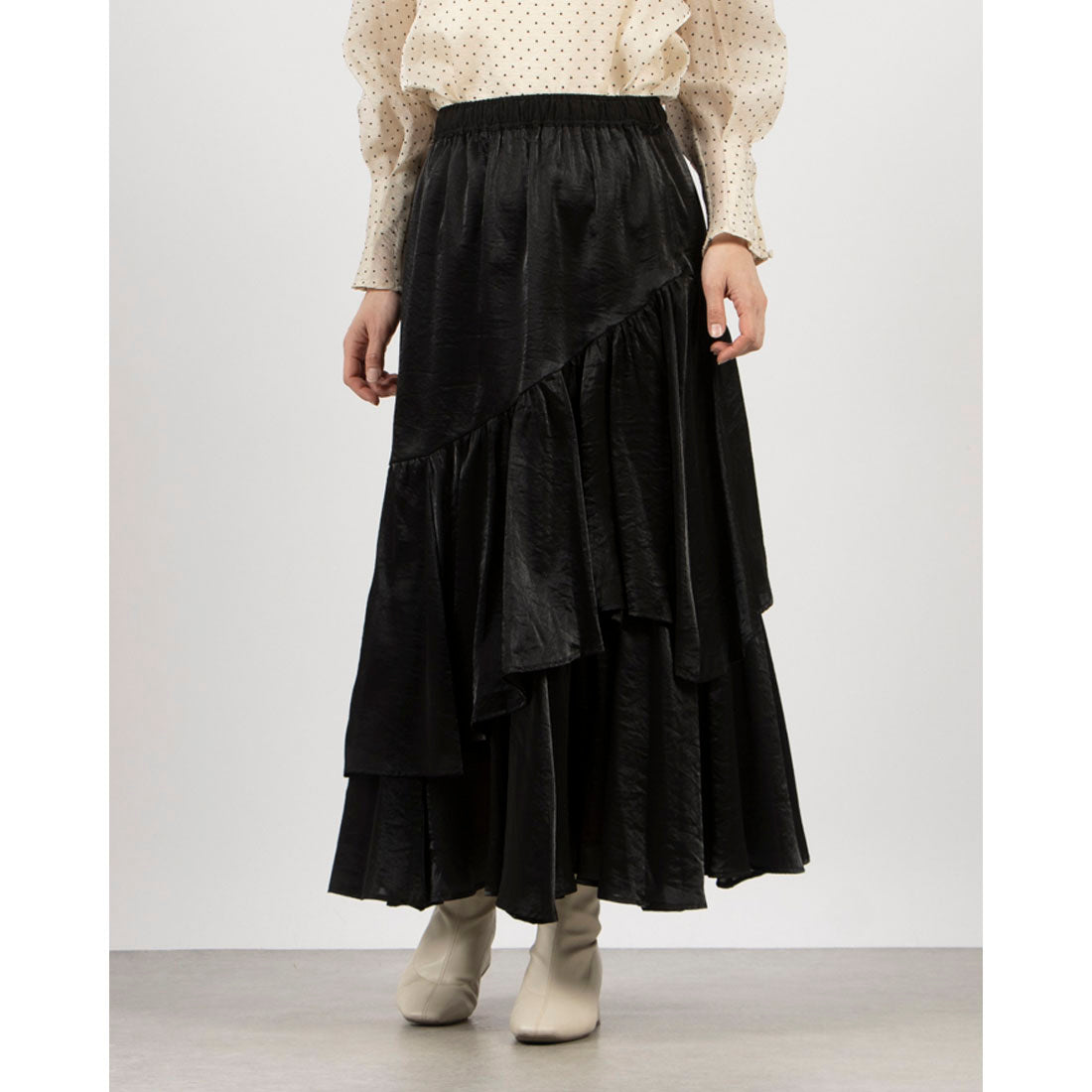 archives archives 光澤不對稱荷葉邊層裙/