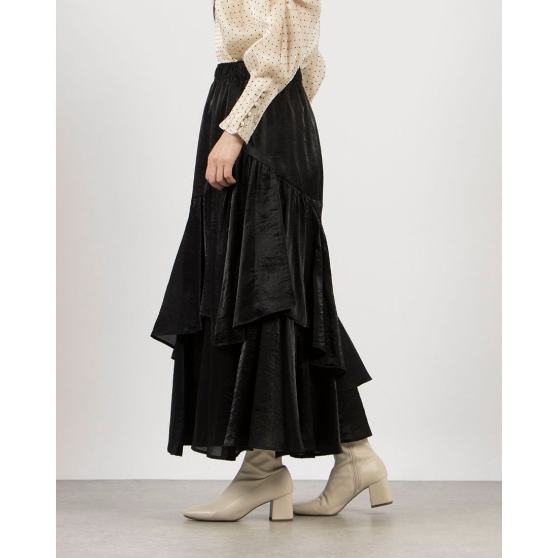 archives archives 光澤不對稱荷葉邊層裙/