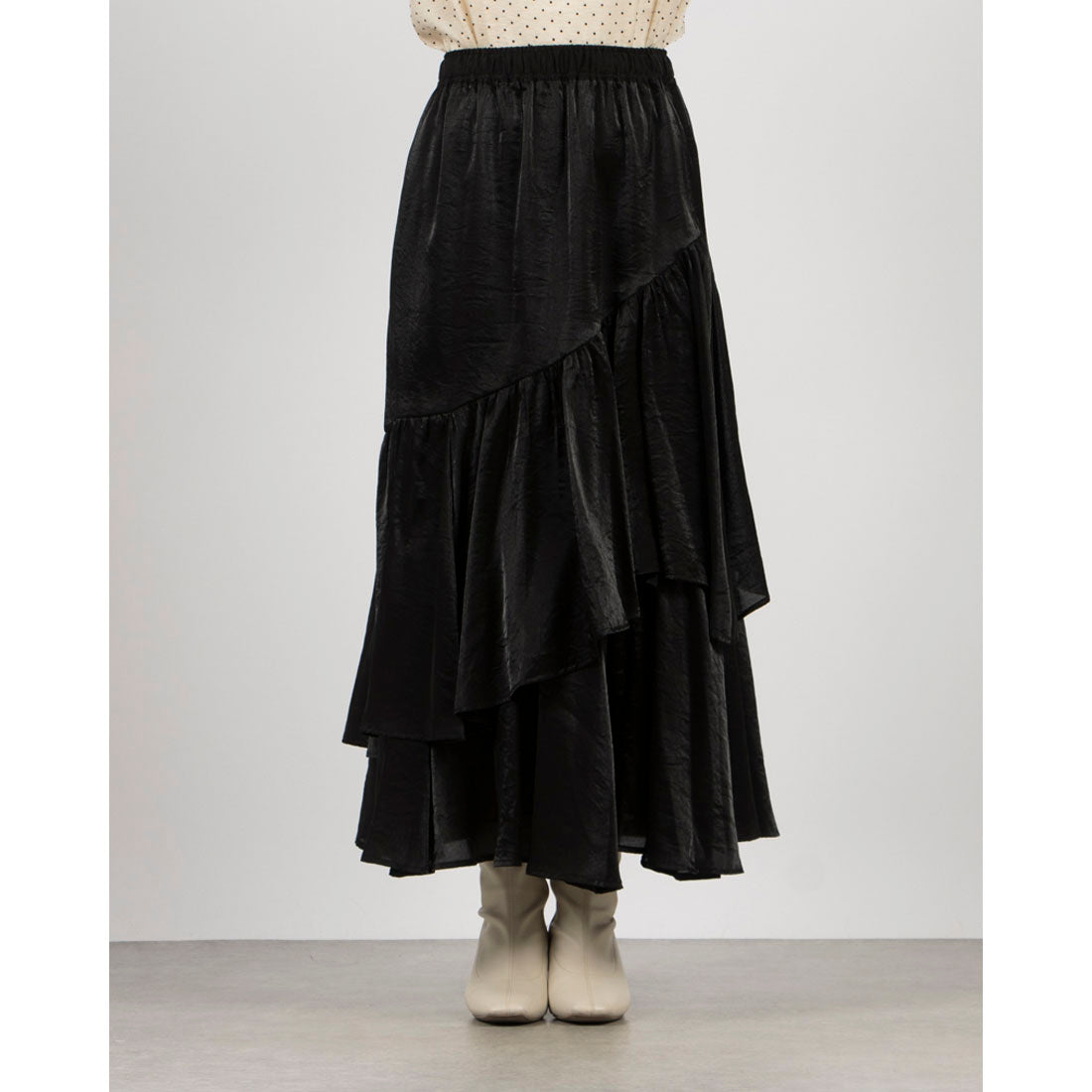 archives archives 光澤不對稱荷葉邊層裙/