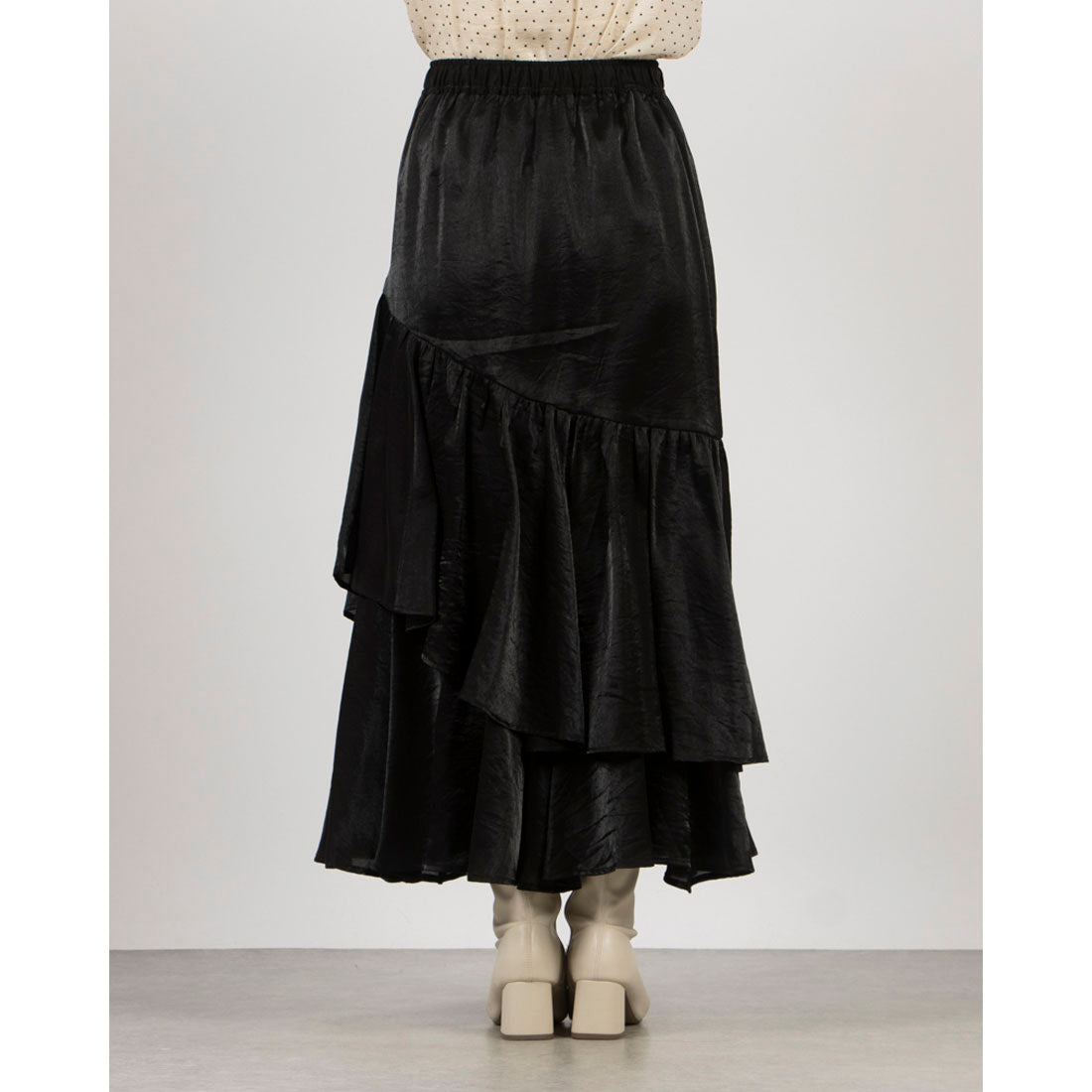 archives archives 光澤不對稱荷葉邊層裙/