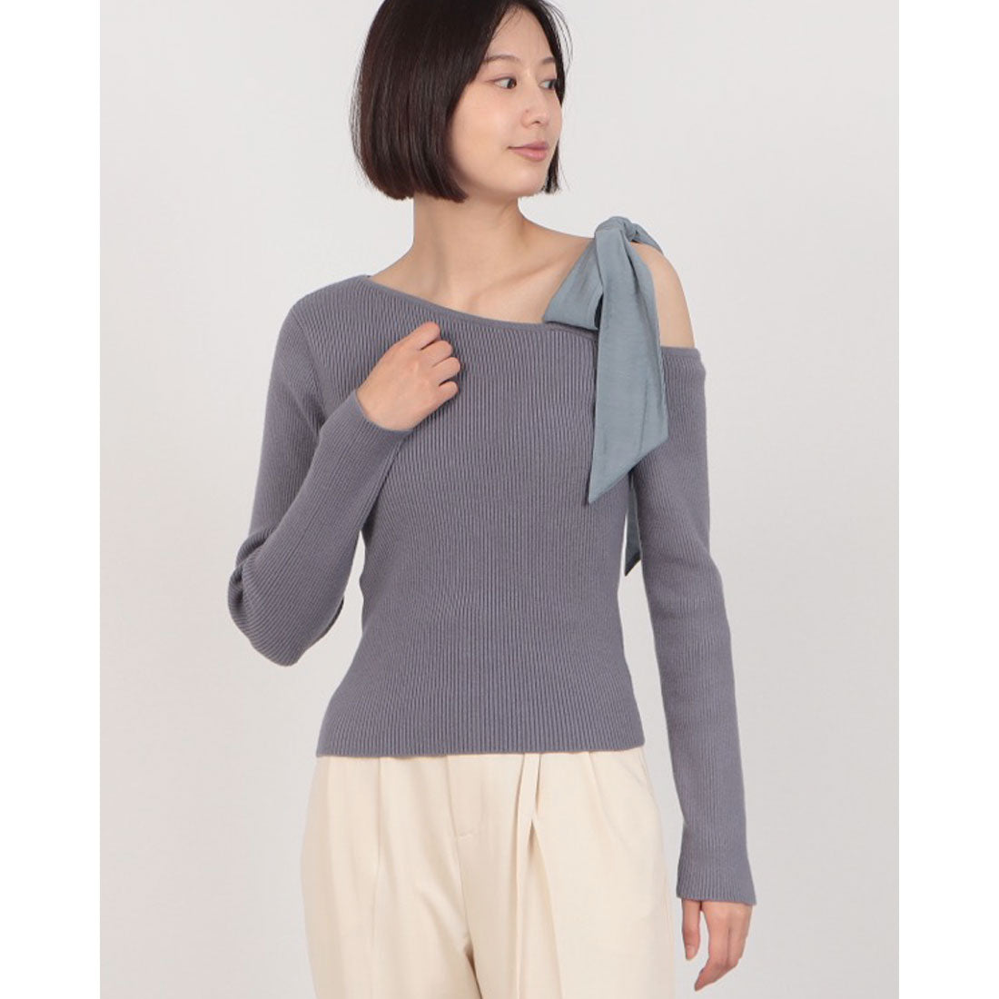 アルシーヴ archives シアーリボンワンショルリブニット （BLGY） BLGY