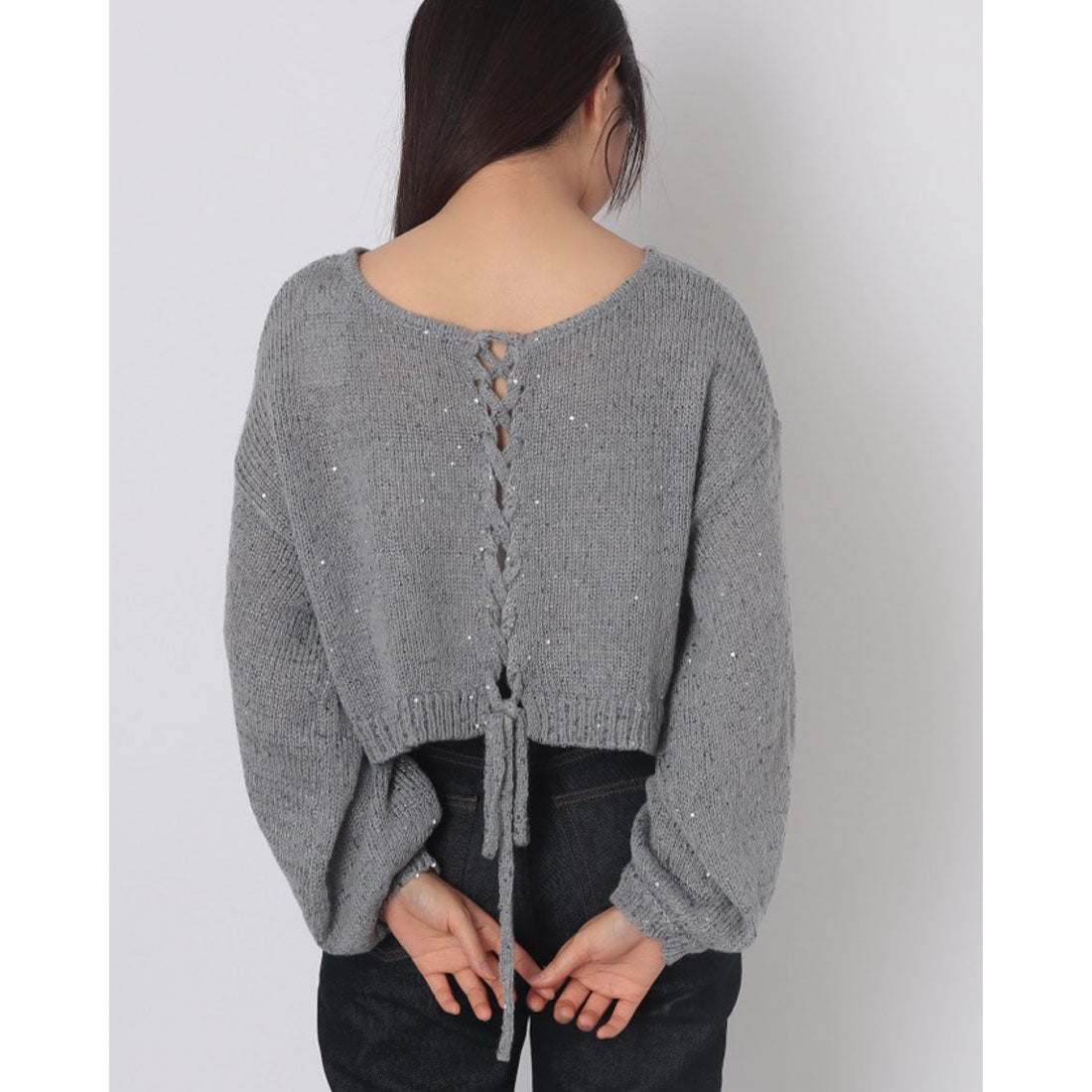 アルシーヴ archives バックレースアップスパンコール透かしニット （BLK） BLK