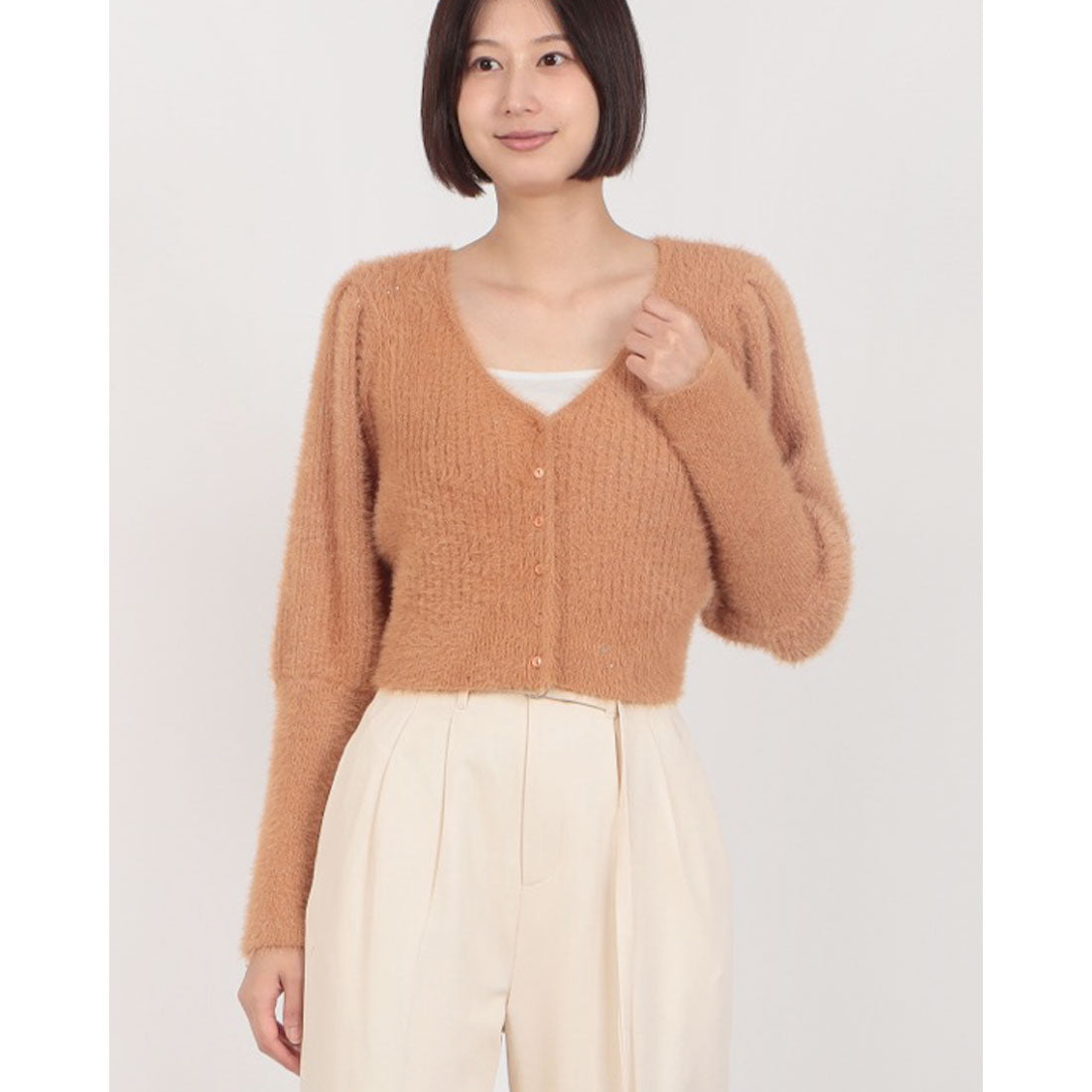 アルシーヴ archives スパンコールフェザーパフスリーブカーディガン （YEL） YEL