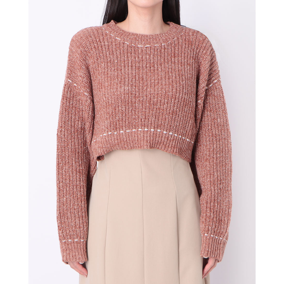 アルシーヴ archives 配色ステッチメランジショートニット （GRY） GRY