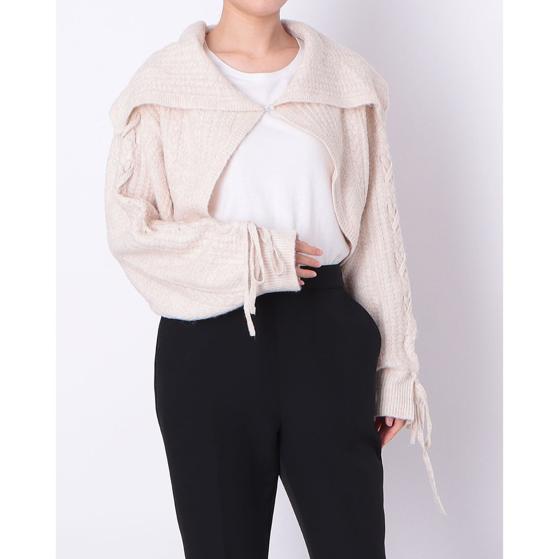 アルシーヴ archives BIGカラーレースUPラメケーブルニットカーディガン （IVO） IVO