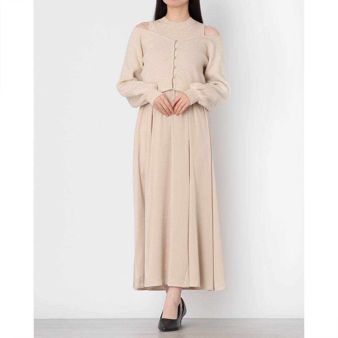 アルシーヴ archives オフショルニットカーディガン×ドッキングワンピースSET （BEG） BEG