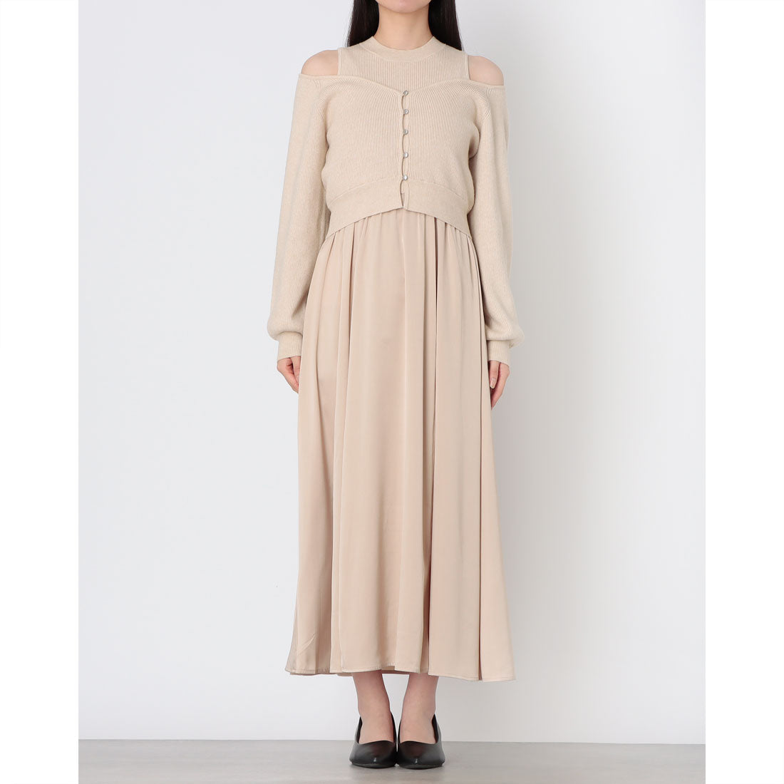 アルシーヴ archives オフショルニットカーディガン×ドッキングワンピースSET （BEG） BEG