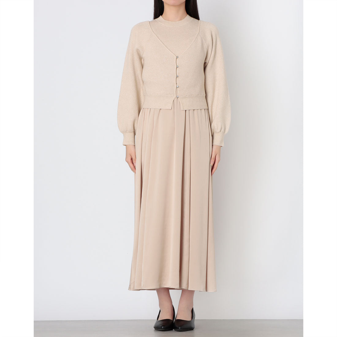 アルシーヴ archives オフショルニットカーディガン×ドッキングワンピースSET （BEG） BEG