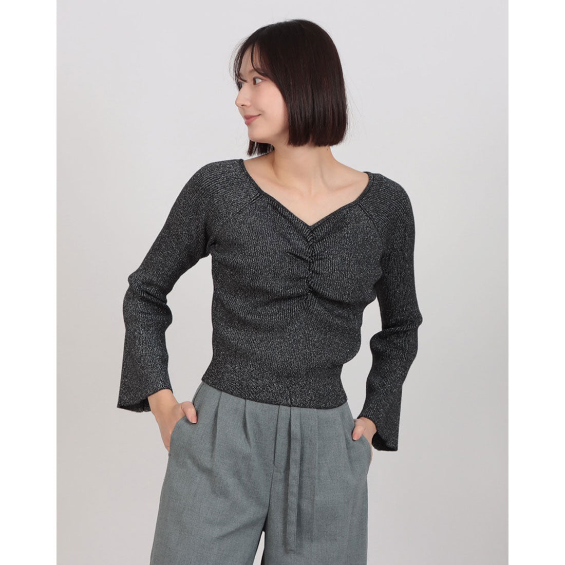 アルシーヴ archives ラメギャザーフレアスリーブニット （BLK） BLK