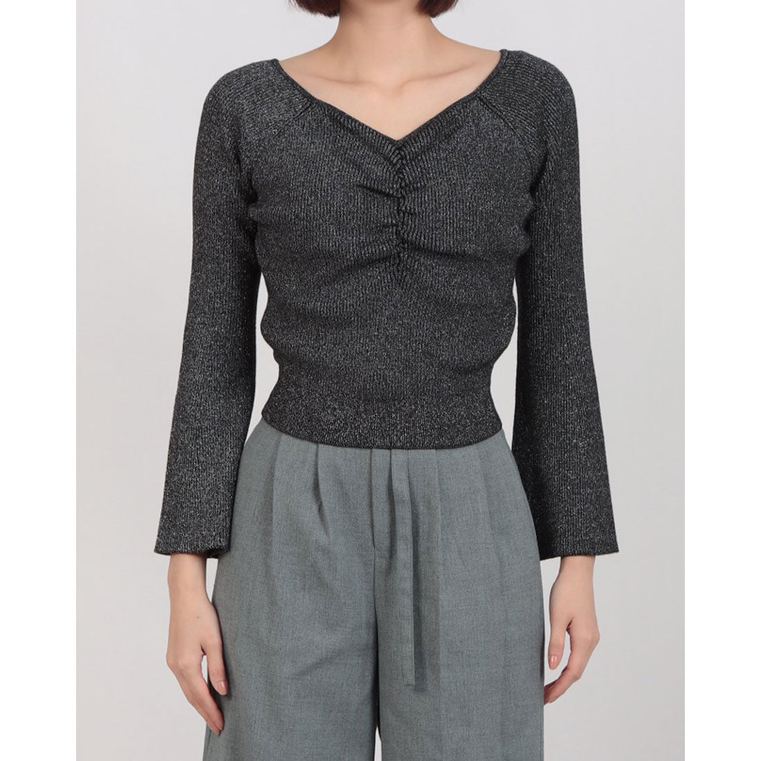 アルシーヴ archives ラメギャザーフレアスリーブニット （BLK） BLK