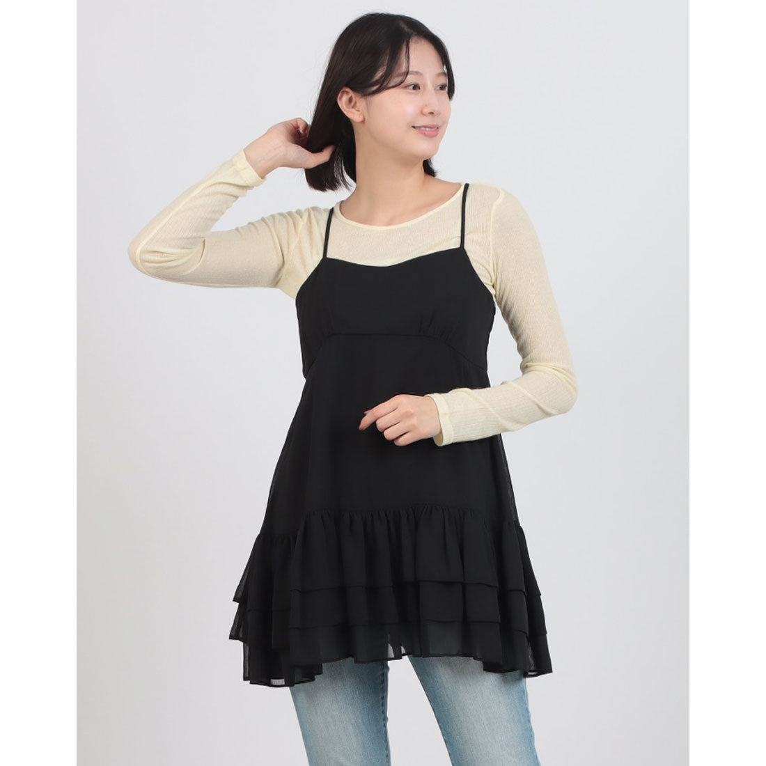 アルシーヴ archives フリルティアードミニキャミワンピース （BLK） BLK
