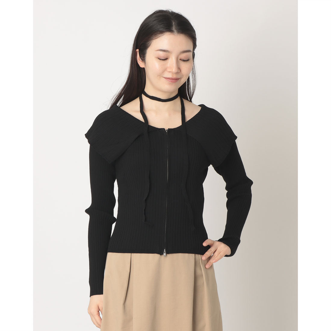 アルシーヴ archives 麻タッチオーバーカラーオフショルニット （BLK） BLK