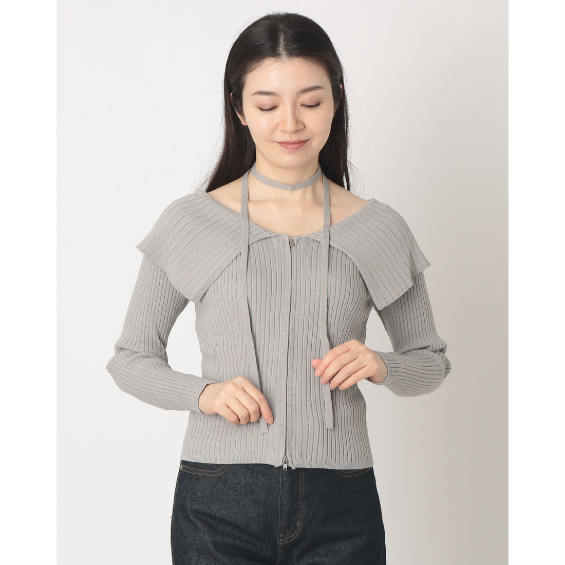 アルシーヴ archives 麻タッチオーバーカラーオフショルニット （GRY） GRY