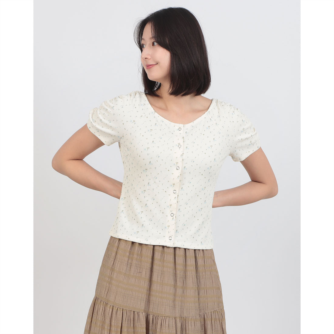 アルシーヴ archives 花柄アソートワッフルカットTOPS （BLK） BLK