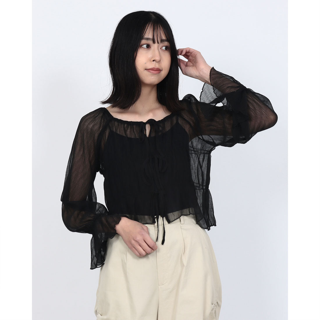 アルシーヴ archives シアー楊柳リボンブラウス （BLK） BLK