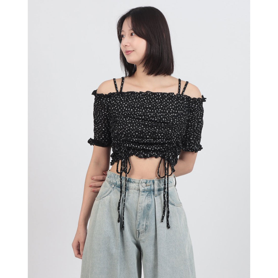 アルシーヴ archives 小花柄カットレースオフショルTOPS （BLK） BLK