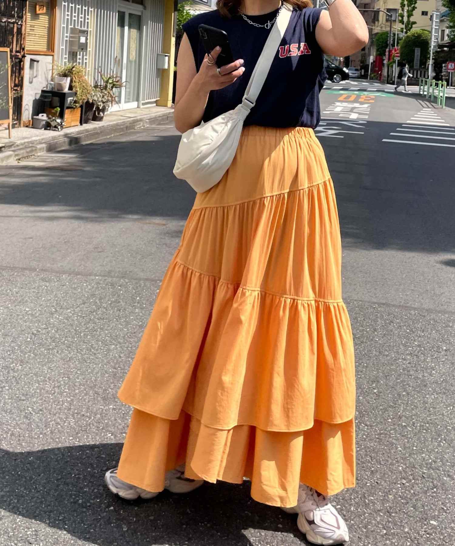 アルシーヴ archives a-Asymmetry Tiered Skirt,ORN