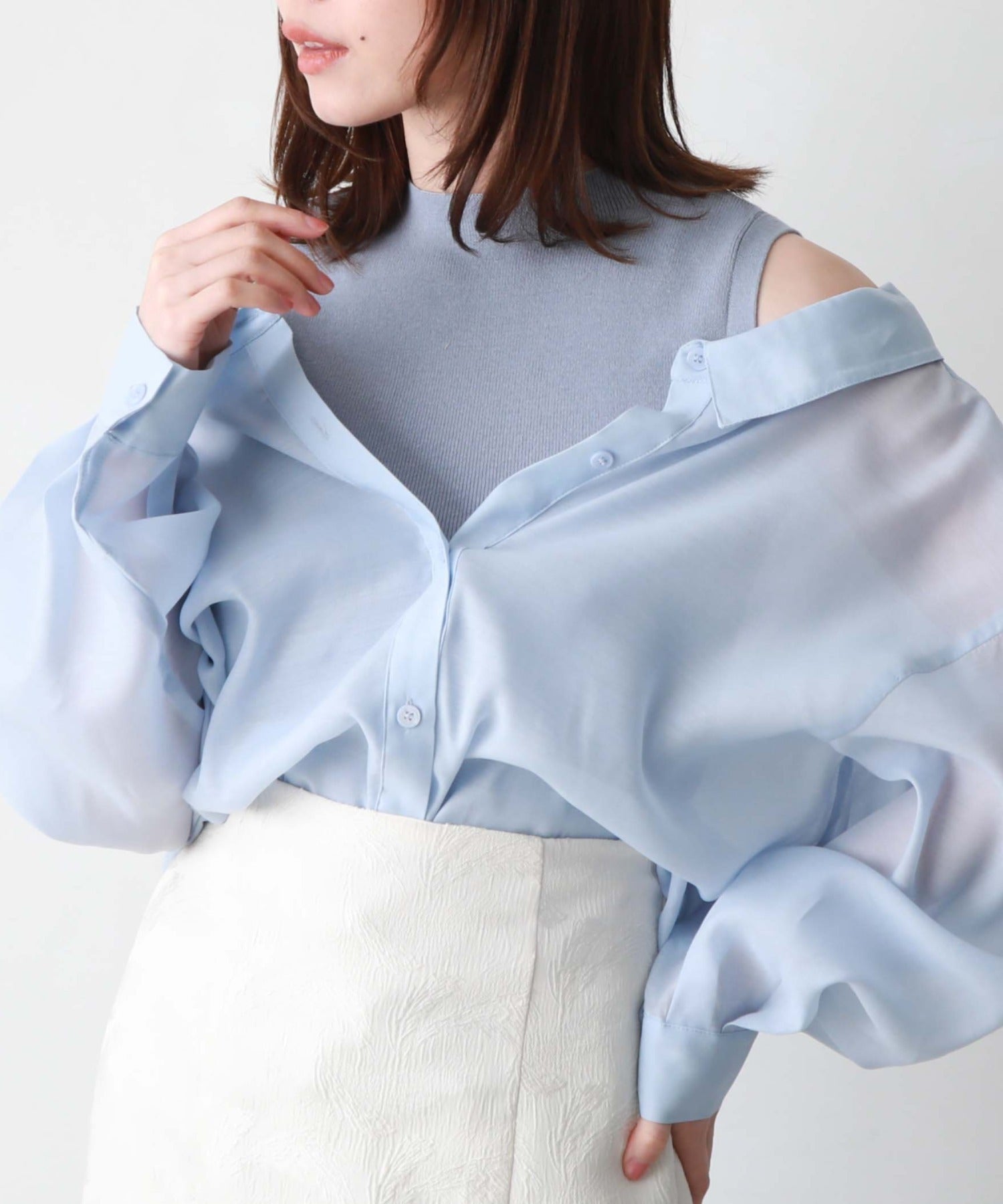 アルシーヴ archives マルチwayシアーシャツレイヤードTOPS,BLU