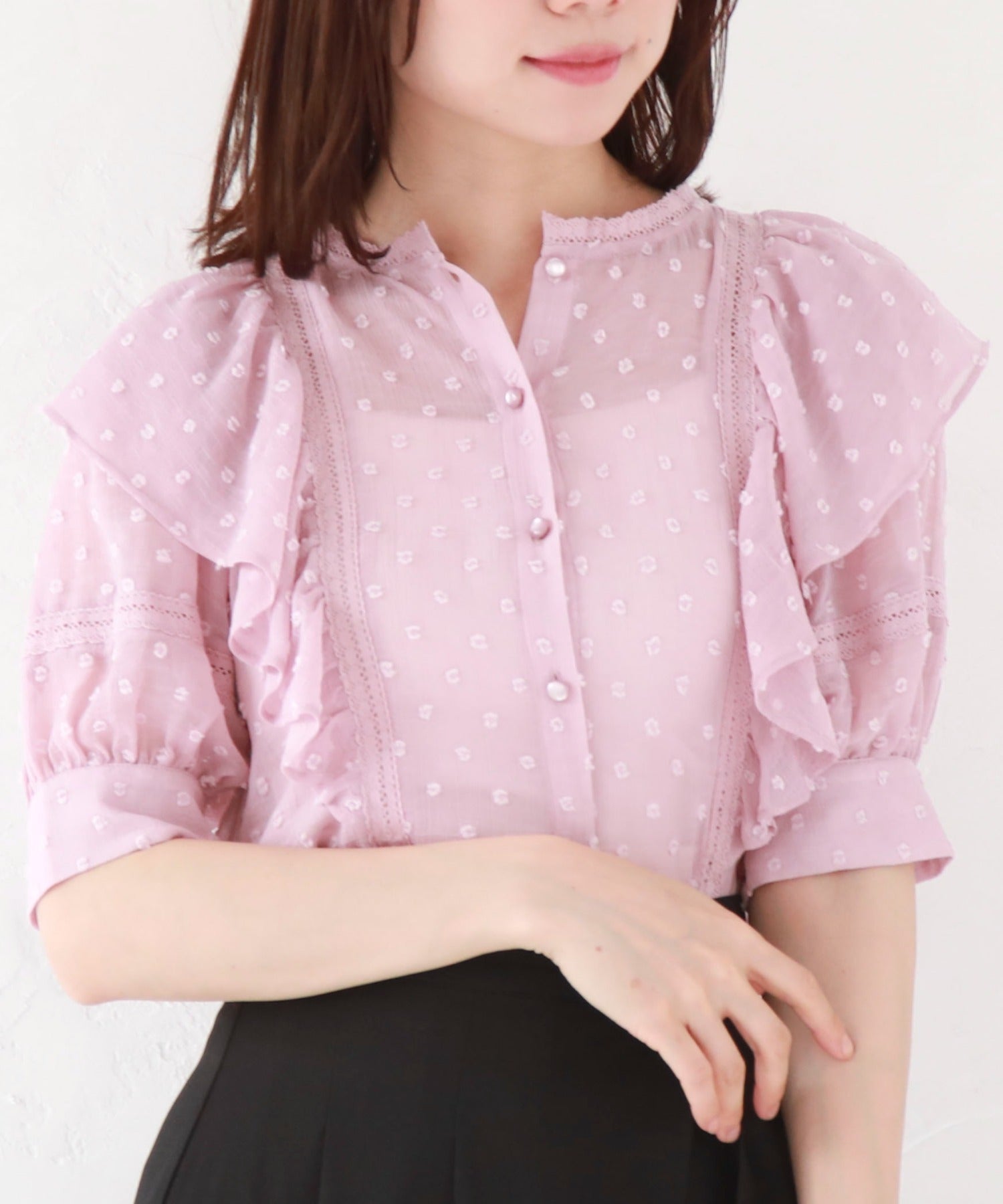 アルシーヴ archives ドビードットフリルブラウス,PNK