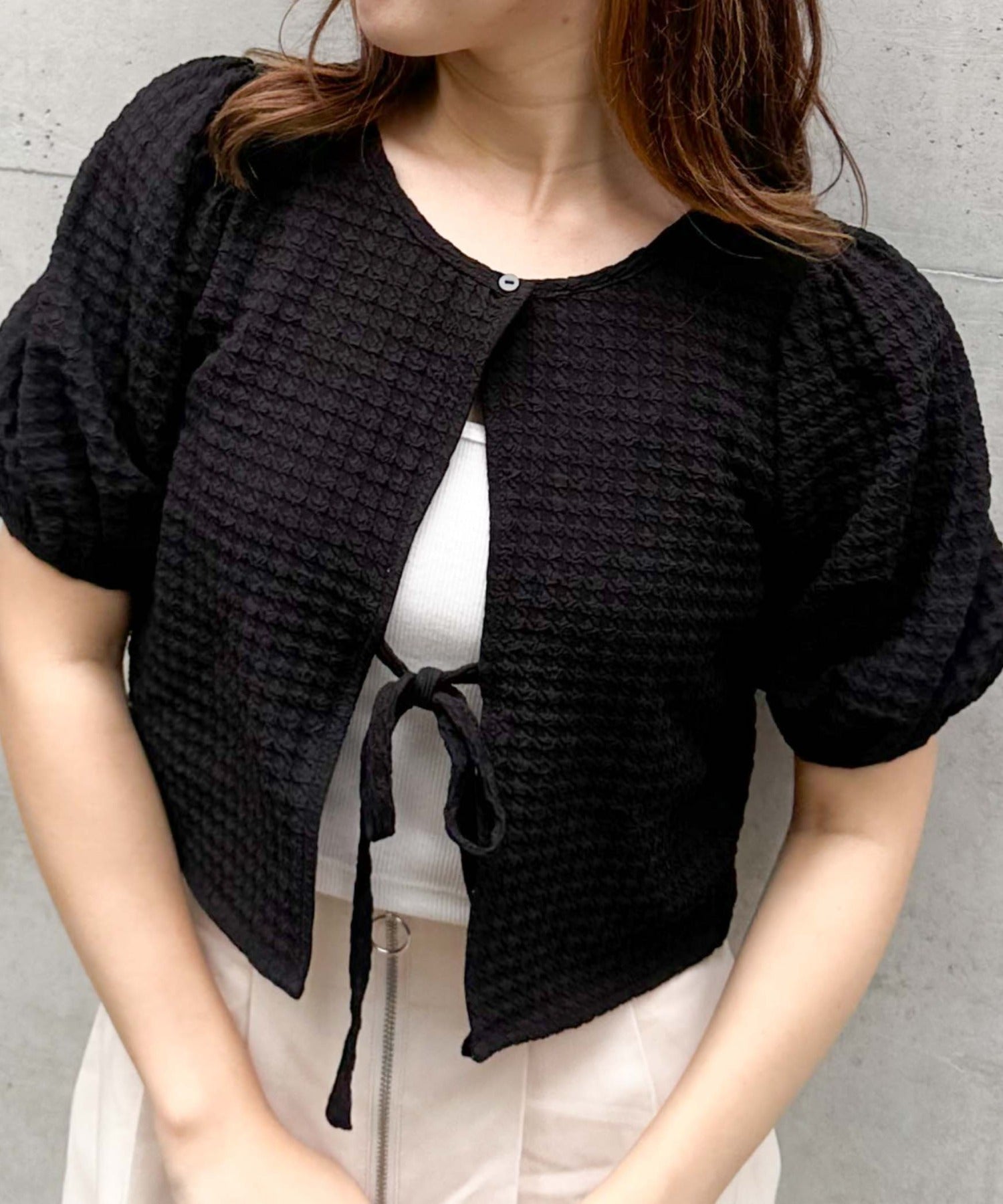アルシーヴ archives フクレJQバックリボンTOPS,BLK