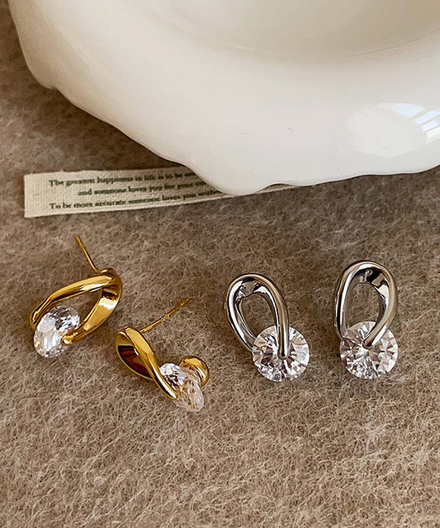 アルゴトウキョウ ARGO TOKYO Rotating Zircon Twisted Metal Stud Earrings 26199 （シルバー） シルバー