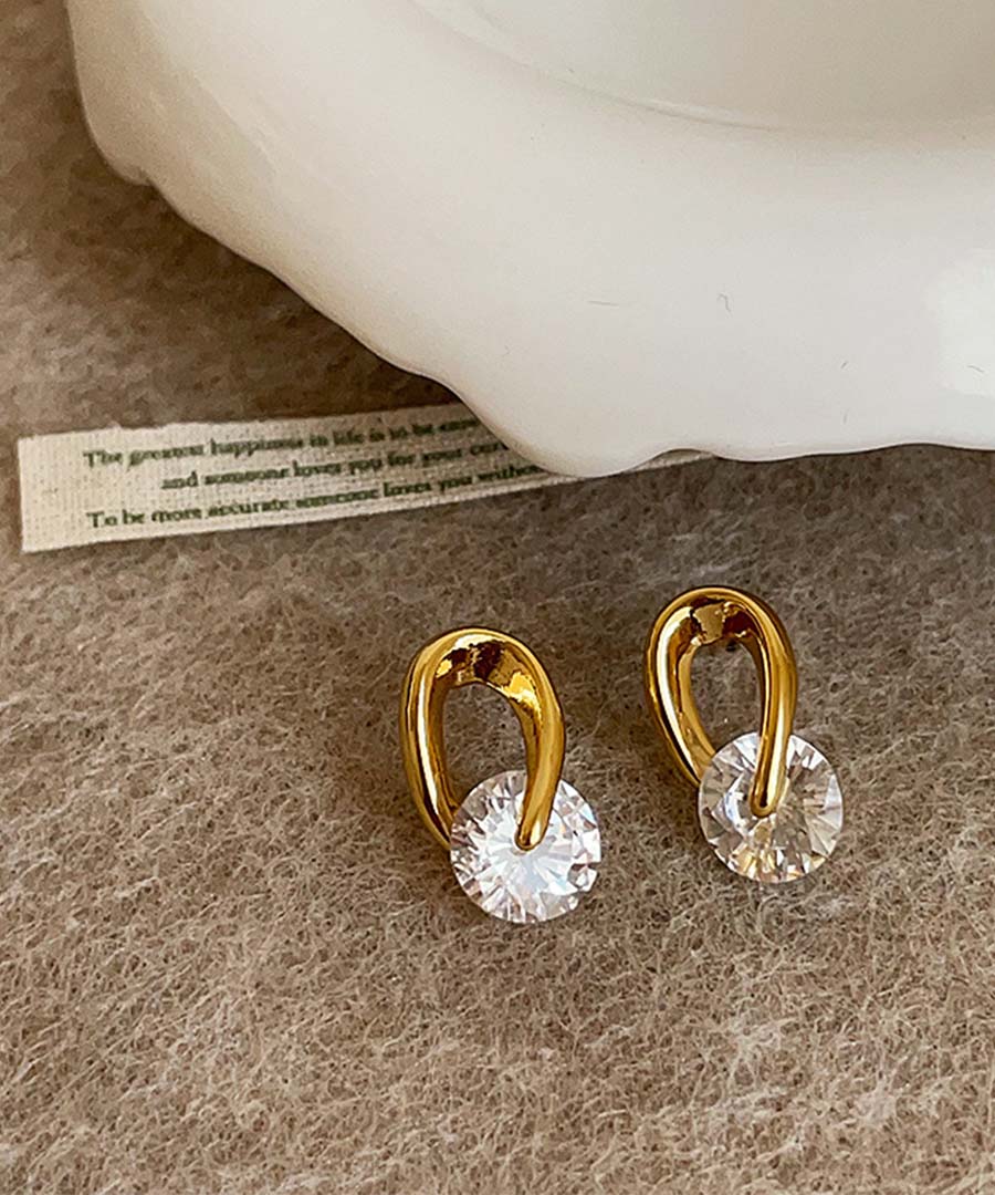 アルゴトウキョウ ARGO TOKYO Rotating Zircon Twisted Metal Stud Earrings 26199 （ゴールド） ゴールド