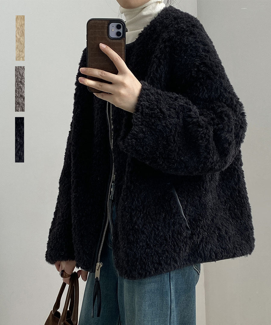 ARGO TOKYO ARGO TOKYO Fake Leather Piping Boa Jacket  21128 Leather Piping Boa Jacket