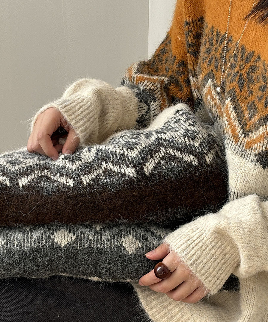 アルゴトウキョウ ARGO TOKYO Wool Blend Brushed  Flowers Crew Knit 25126 ウールブレンド アルゴトウキョウ ARGO TOKYO Wool Blend Brushed Snow Flowers