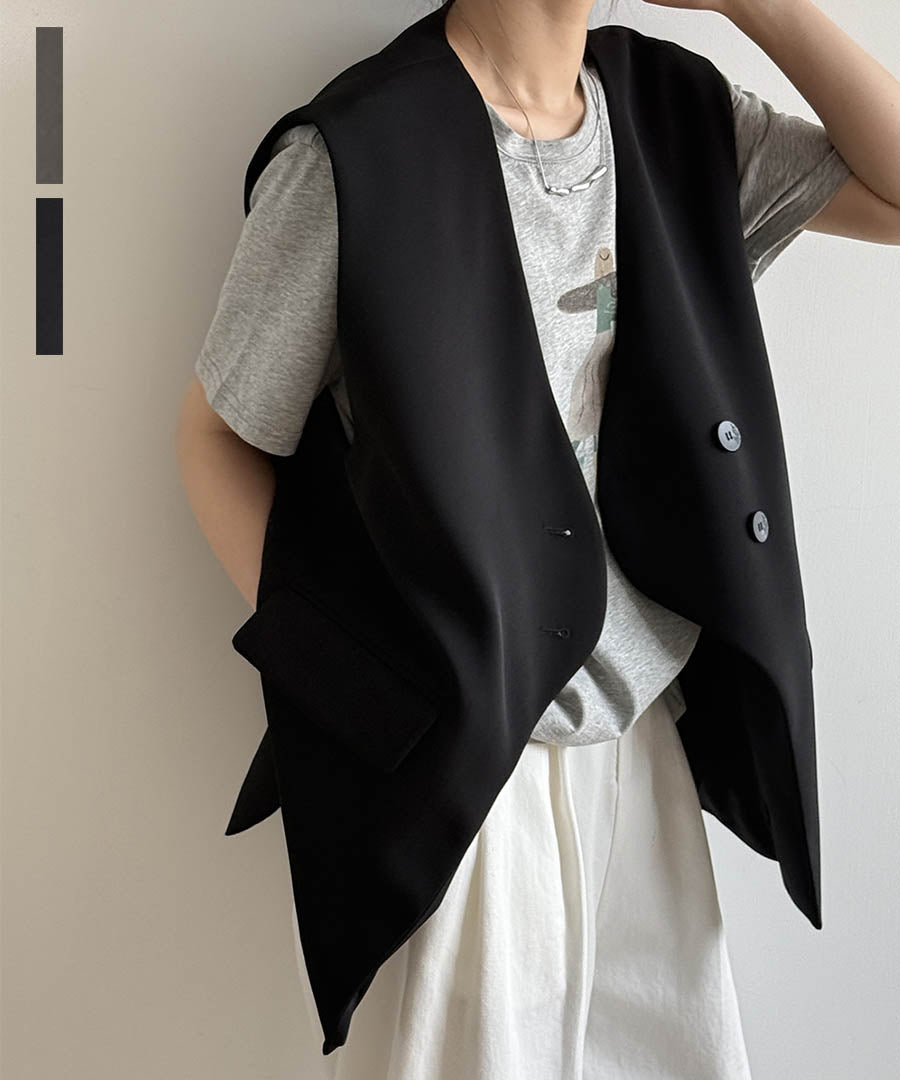 アルゴトウキョウ ARGO TOKYO Double Button V-neck Gilet 21133 ダブルボタンVネックジレ ダブルボタンベスト ジレ ロングベスト ロングジレ （ブラック） ブラック